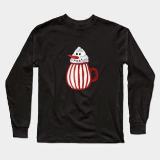Hot Chocolate Snowman - round red stripe pattern mug Long Sleeve T-Shirt